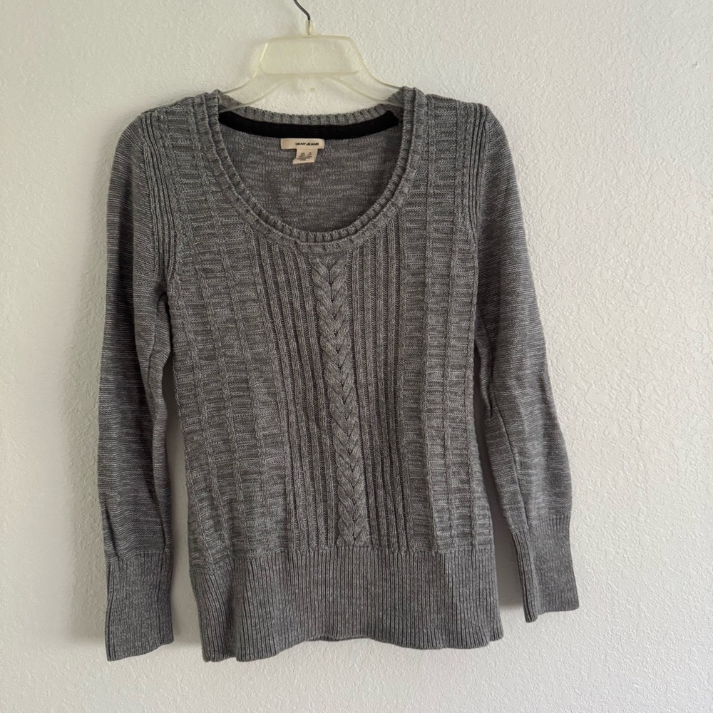 DKNY Women's Gray Cable Knit Sweater